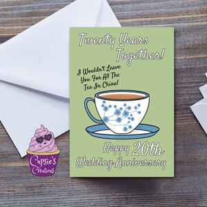 Carte 20 ans - Anniversaire de la Chine - Carte drôle - Carte du jeu de mots tasse de Chine - Carte pour mari - Carte pour femme - Carte de 20 ans