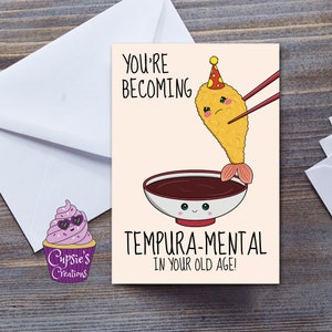 Linda tarjeta de cumpleaños con camarones en tempura - Tarjeta de cumpleaños con comida japonesa - Tarjeta con juego de palabras divertido - Tarjeta de feliz cumpleaños - Para él - Para ella - Tarjeta grande A5 Reino Unido