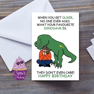 Tarjeta de cumpleaños divertida, broma de dinosaurio T-Rex meme para novio, tarjeta de cumpleaños para hombre, tarjeta de cumpleaños para ancianos que se está haciendo mayor, tarjeta grande A5