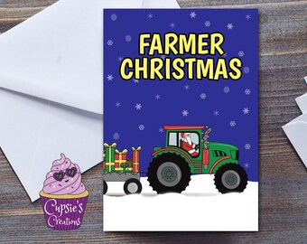 Funny Farmer Christmas Card: Tractor Santa Holiday Greeting (A5 Card With Envelope