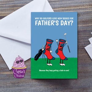 Carte drôle de fête des pères - carte de fête des pères pour golfeur - carte de golf - carte trou en un - chaussettes pour papa - golf - au Royaume-Uni grand A5