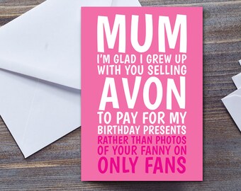 Funny Birthday Card For Mum | Only Fans Photos Joke | Pink | Large A5 Greeting Card