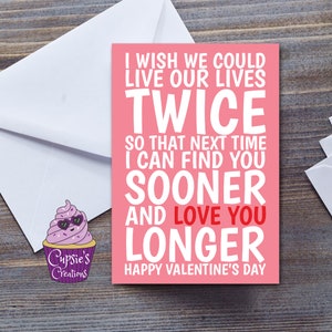 Tarjeta romántica del día de San Valentín para una mujer, tarjeta Love You Longer para esposa o novia, regalos del día de San Valentín para ella / Tamaño: A5 grande