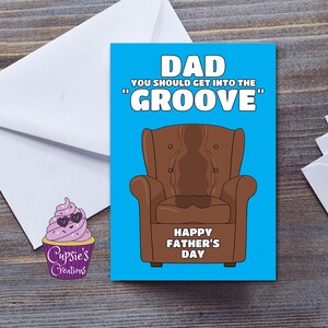 Tarjeta divertida para el Día del Padre - Diseño de sillón "Entra en onda" - Tarjeta para él - Tarjeta de felicitación grande A5 y sobre impreso en el Reino Unido