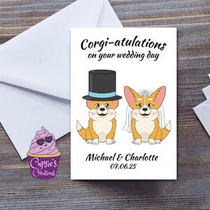 Carte de mariage Corgi personnalisée chien félicitations grande carte A5
