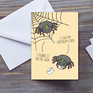 Jolie carte de joyeux anniversaire pour elle ou pour lui, je l'ai trouvée sur le Web, humour d'araignée sur Internet, carte de voeux en ligne cadeau