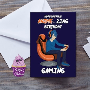 Tarjeta de cumpleaños anime - Tarjeta de cumpleaños del jugador - Tarjeta de cumpleaños manga - Tarjeta de videojuego - Tarjeta de cumpleaños del juego para él - Regalo del jugador