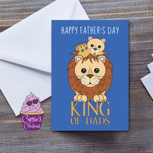Carte de fête des pères Lion - Roi des papas pour papa | Grande carte A5 imprimée au Royaume-Uni
