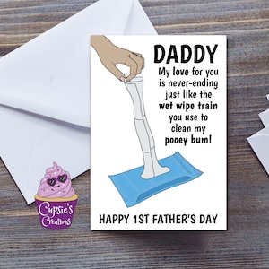 Divertida primera tarjeta del día del padre, broma de toallita húmeda de papá bebé, tarjeta amorosa y sincera del día del padre de un niño, niño, primera tarjeta del día del padre para papá