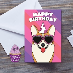 Tarjeta de cumpleaños del perro Corgi - Ilustración del perro - Gama de perros estilo Pop Art por Cupsie's Creations - Pembroke Welsh Corgi