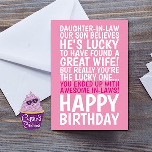 Carte d'anniversaire drôle de belle-fille des beaux-parents, grande carte A5 belle-fille