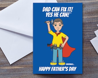 Funny Superhero Dad DIY Father's Day Card | Dad Can Fix It, Eventually... | Funny & Sarcastic Father's Day Card For Dad