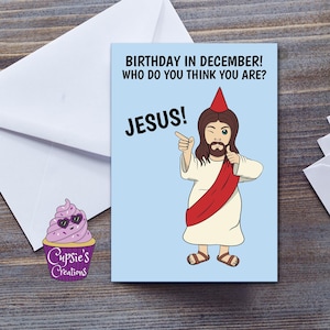 Carte d'anniversaire amusante pour un anniversaire de décembre - cadeau né en décembre - jeu de mots Jésus - grande carte de voeux A5