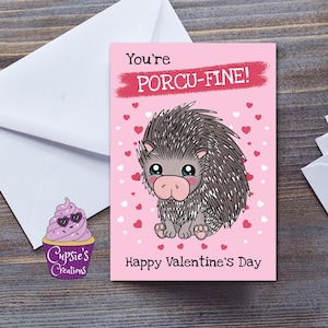 Tarjeta de felicitación con un lindo mensaje de San Valentín para él: ¡Eres un porcu-fino! Tarjeta de felicitación con un mensaje de Puercoespín