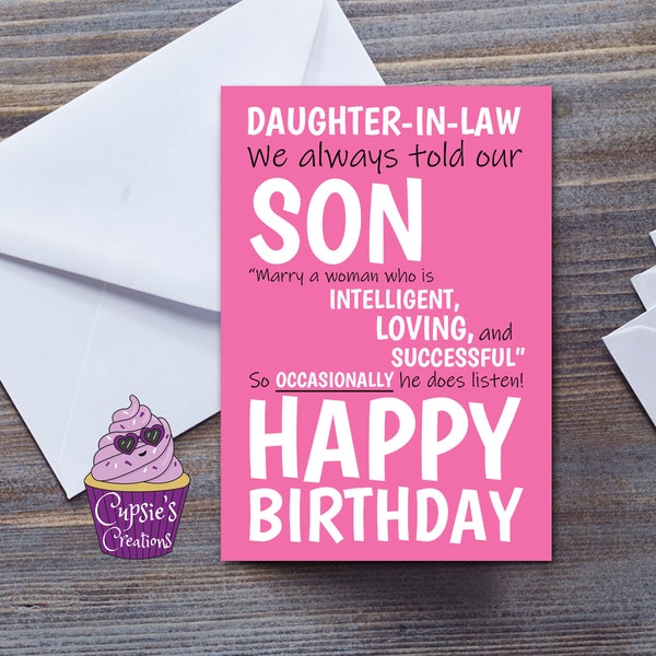 Funny Daughter In Law Birthday Card,  Special Daughter-In-Law Card, Large A5 Card Or Medium 7x5 Inch Card From The UK