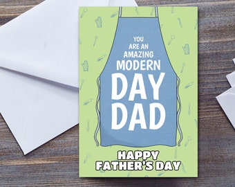 Modern Day Dad Happy Father's Day Card | Card For A Dad Who Cleans And Cooks | Domesticated Man | Card For Him