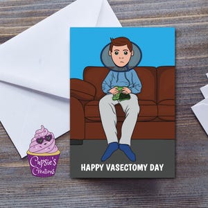 Tarjeta de felicitación divertida y feliz por la vasectomía, tarjeta de recuperación de la cirugía para el esposo, recupérate pronto, tarjeta de felicitaciones por la operación para él