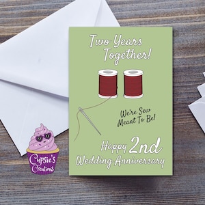 Tarjeta del segundo aniversario - Aniversario de Cotton - Tarjeta divertida - Tarjeta con juego de palabras de Sewing And Cotton - Tarjeta para esposa - Tarjeta para esposo - Tarjeta de dos años