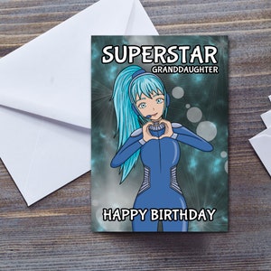孫娘へのアニメバースデーカード | スーパースターの孫娘 | 孫娘への誕生日プレゼント | 女の子向けのかわいいカード