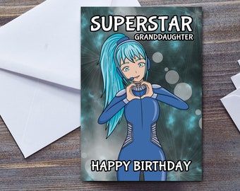 Anime Birthday Card For Granddaughter | Superstar Granddaughter | Birthday Gift For Granddaughter | Cute Card For Girl