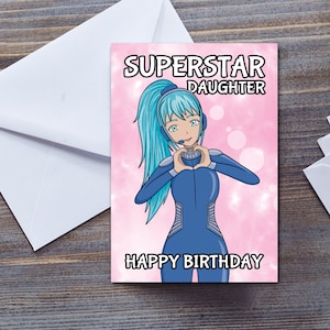 Tarjeta de cumpleaños anime para hija / hija superestrella / regalo de cumpleaños para hija / tarjeta linda para niña