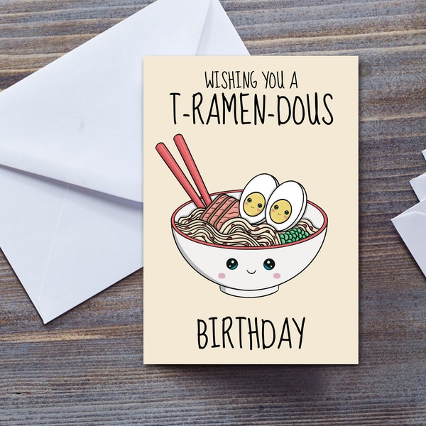 Cute Ramen Birthday Card, Wishing You A Tremendous Day - Japanese Noodles Card - Happy Birthday Card - For Her - Funny Cards - Small A6 UK
