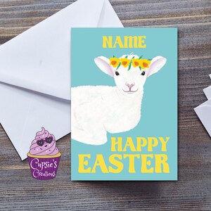 Cordero de Pascua Feliz Tarjeta de Pascua, Lindo Cordero Personalizado, Para Nieta, Hija o Sobrina, Tarjeta Grande A5