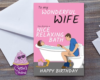 Funny Wife Birthday Card UK, To My Wonderful Wife, Funny Happy Birthday Greeting Card For Her, Rude Birthday Card, Large A5 Size