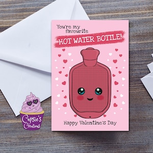 Bonita tarjeta de San Valentín para él: botella de agua caliente favorita