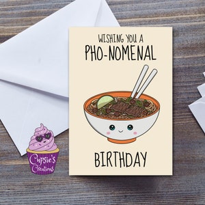 Tarjeta de cumpleaños Pho-Nomenal - Tarjeta de fideos - Fideos en taza - Tarjeta de feliz cumpleaños - Para él - Para ella - Tarjetas de comida divertidas - Tamaño grande A5 Reino Unido