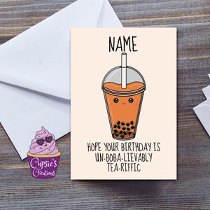 Cute Birthday Card For A Friend, Boba Bubble Tea, Kawaii Milk Tea Card For Daughter, Granddaughter or Sister, Personalised Card For Her