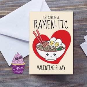 Linda tarjeta de San Valentín con ramen, día del ramen, tarjeta con fideos, fideos instantáneos, para él, para ella, tarjetas divertidas, tamaño: A5 grande o 7 x 5 pulgadas, Reino Unido