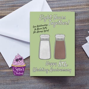 Tarjeta del octavo aniversario - Aniversario de sal - Tarjeta divertida - Tarjeta con juego de palabras de sal y pimienta - Tarjeta para el esposo - Tarjeta para la esposa - Tarjeta de octavo año
