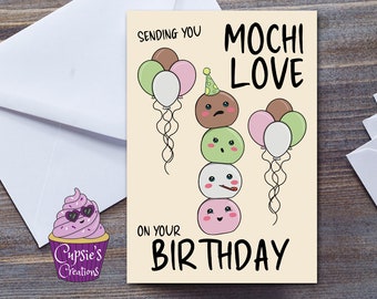 Cute Mochi Birthday Card -  Japanese Rice Food Card - Happy Birthday Card - For Him - For Her - Funny Cards