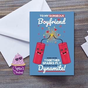 Linda tarjeta feliz de San Valentín para él, esposo, novio o prometido, romántica y sincera Somos perfectos juntos Cita de Sparks Fly Dynamite
