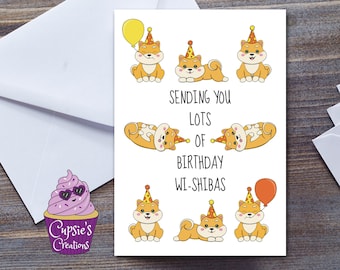 Shiba Inu Dog Birthday Card - Cute Animal Greeting Card - Card For Dog Lover or Owner