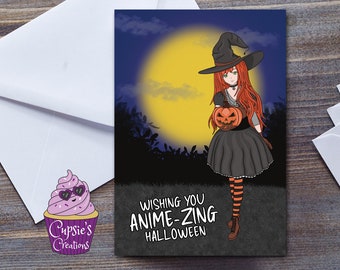 Happy Halloween Card - Ik wens je Anime-Zing Halloween - Cute Anime Girl Witch wenskaart voor haar