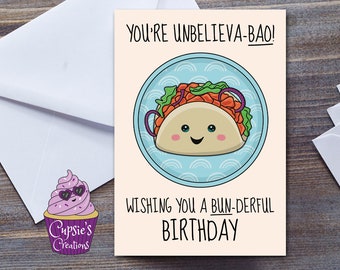 Cute Bao Bun Birthday Card - Baozi Card - Chinese Food Card - Happy Birthday Card - For Him - For Her - Funny Cards