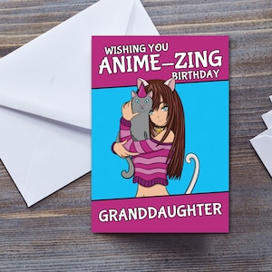 Tarjeta de cumpleaños de nieta, linda chica anime / Tarjeta de nieta anime-Zing / Tarjeta para niña / Tarjeta para ella / Manga japonesa y arte anime