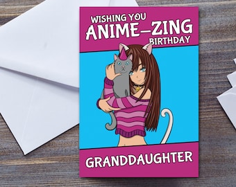 Granddaughter Birthday Card, Cute Anime Girl | Anime-Zing Granddaughter Card | Card For Girl | Card For Her | Japanese Manga And Anime Art