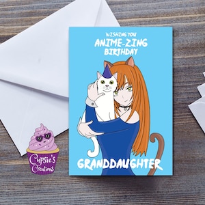 Carte d’anniversaire Anime petite-fille - Carte d’anniversaire Manga - Kawaii Cat Anime japonais pour petite-fille - Cadeau pour carte d’anniversaire Anime Lover
