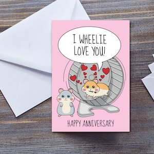 Linda tarjeta de aniversario con forma de hámster. ¡Te amo con caballito! Tarjeta de felicitación para ella, esposa o novia, esposo o novio
