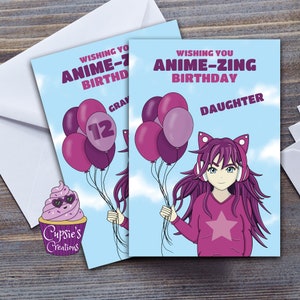 Tarjeta de cumpleaños de la hija del anime - Tarjeta de cumpleaños manga - Anime japonés Kawaii para la hija - Regalo para la tarjeta de cumpleaños del amante del anime
