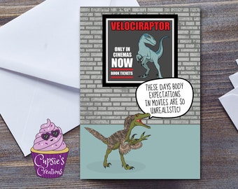 Dinosaur Birthday Card - Funny Birthday Card For Him Or Her - Velociraptor Joke For Paleontologist