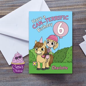 Tarjeta de cumpleaños con un caballo para una niña: nombre y edad personalizados. ¡Que tengas un cumpleaños fantástico! Tarjeta de felicitación grande tamaño A5