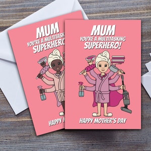 Tarjeta del Día de la Madre, Mamá, eres un superhéroe multitarea, Tarjeta de felicitación para mamá