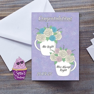Tarjeta de felicitación de boda: el Sr. Perfecto y la Sra. Siempre Perfecta: Tarjeta de boda divertida: regalo de compromiso, de novios y de aniversario