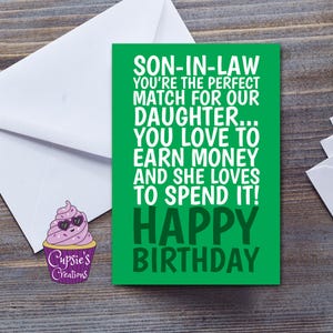 Carte d'anniversaire de gendre de la belle-famille - blague drôle de fille chère - grande carte de gendre A5