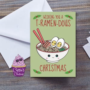 Linda tarjeta navideña de ramen, día tremendo, tarjeta de fideos, fideos instantáneos, tarjeta de feliz Navidad, para él, para ella, tarjetas divertidas, tamaño grande, A5, Reino Unido