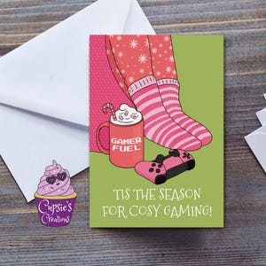 Tarjeta navideña para jugadores, divertida tarjeta de felicitación navideña para un jugador de videojuegos